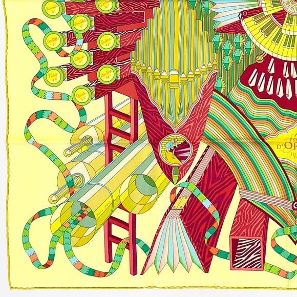 NWT Hermes Scarf Carré 90 "Point d’Orgue" in Light Yellow - Picture 9 of 10